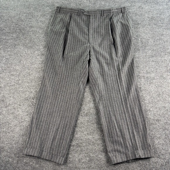 Vintage Tallia Suit 52L 44x28.5 Gray Wool Chalk Line Pleated Vitali Barberis VBC - Picture 14 of 16